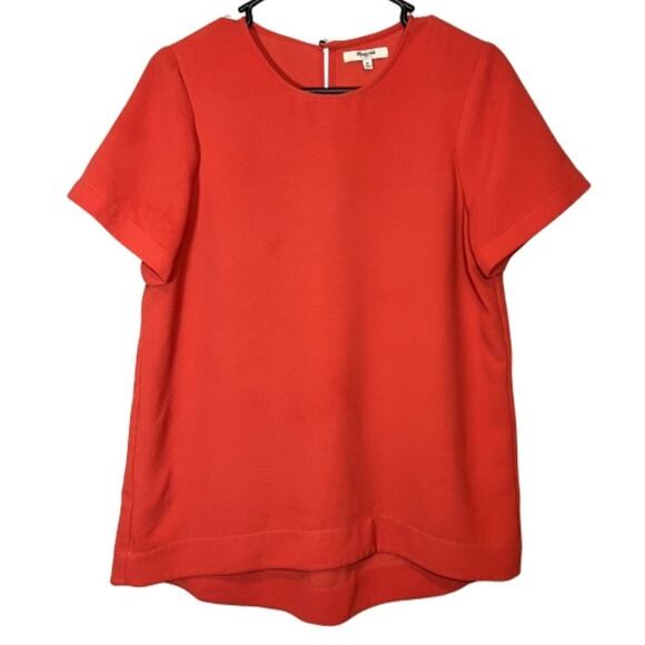 Madewell Womens Blouse Orange Short Sleeve Crew Neck Keyhole Hi Low Top, M - Picture 2 of 12